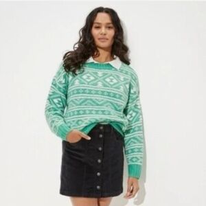 American Eagle Outfitters Fairisle Snowdrift Cropped Crewneck Medium